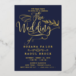 Romantic Gold Foil | Navy Blue Lijst Wedding Folie Uitnodiging