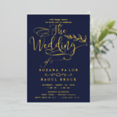 Romantic Gold Foil | Navy Blue Lijst Wedding Folie Uitnodiging (Staand Voorkant)