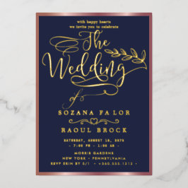 Romantic Gold Foil | Navy Blue Lijst Wedding Folie Uitnodiging