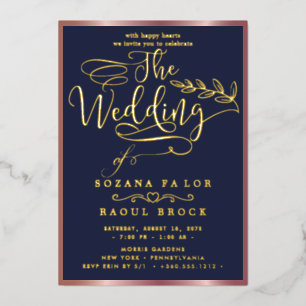 Romantic Gold Foil   Navy Blue Lijst Wedding Folie Uitnodiging
