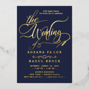 Romantic Gold Foil   Navy Blue Lijst Wedding Folie Uitnodiging