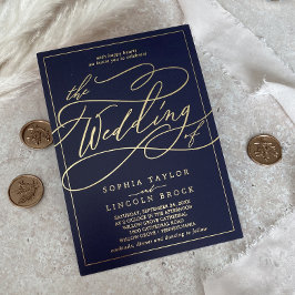 Romantic Gold Foil | Navy Blue Lijst Wedding Folie Uitnodiging