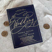 Romantic Gold Foil | Navy Blue Lijst Wedding Folie Uitnodiging
