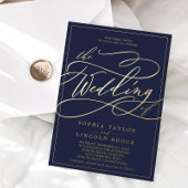 Romantic Gold Foil | Navy Blue Lijst Wedding Folie Uitnodiging