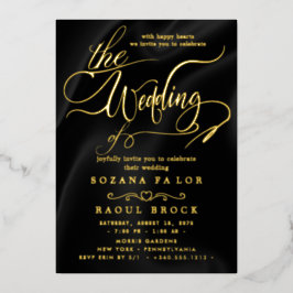 Romantic Gold Foil | Navy Blue Lijst Wedding Folie Uitnodiging