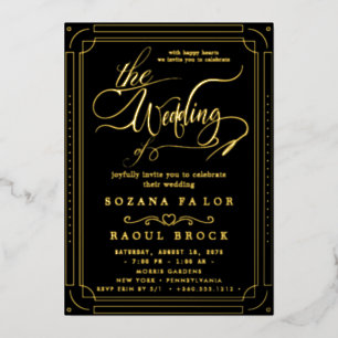 Romantic Gold Foil Navy Blue Lijst Wedding Folie Uitnodiging