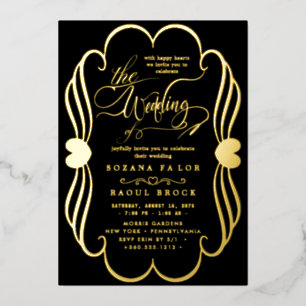 Romantic Gold Foil   Navy Blue Lijst Wedding Folie Uitnodiging