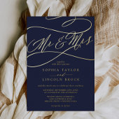 Romantic Gold Foil | Navy Blue Mr. & Mrs Wedding Folie Uitnodiging