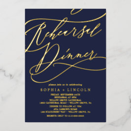 Romantic Gold Foil | Navy Blue Rehearsal Dinner Folie Uitnodiging