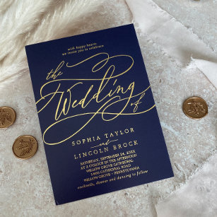 Romantic Gold Foil   Navy vult het huwelijk van Folie Uitnodiging