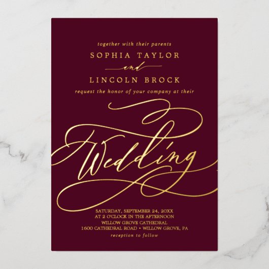 Romantic Gold Foil | Vlaams bruidshuwelijk van Bou Folie Uitnodiging (Voorkant)