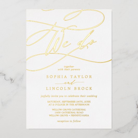 Romantic Gold Foil | Vlaams huwelijk Folie Uitnodiging (Voorkant)
