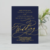 Romantic Gold Foil | Vlaams marineslag Folie Uitnodiging (Staand Voorkant)