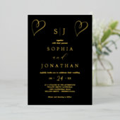 Romantic Gold Foil | Zwart monogram huwelijk Folie Uitnodiging (Staand Voorkant)