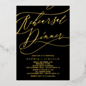 Romantic Gold Foil | Zwart repetitief diner Folie Uitnodiging (Voorkant)