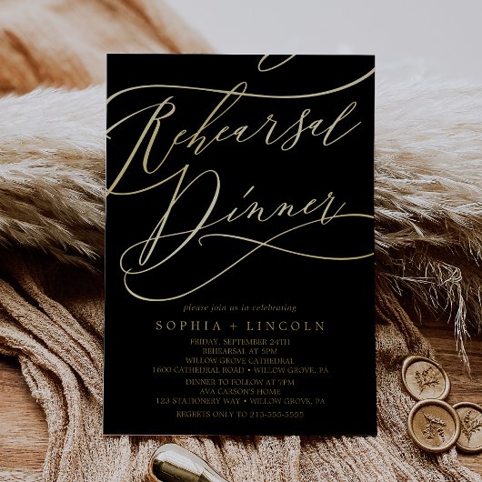 Romantic Gold Foil | Zwart repetitief diner Folie Uitnodiging