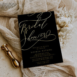 Romantic Gold Foil | Zwart Vrijgezellenfeest Folie Uitnodiging