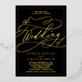 Romantic Gold Foil | Zwarte Lijst bruiloft Folie Uitnodiging (Voorkant)