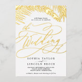 Romantic Gold Foil | Zwarte palm in één huwelijk Folie Uitnodiging (Voorkant)