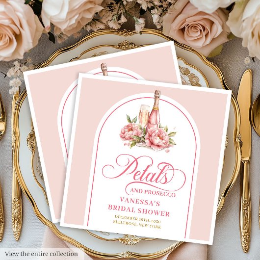 Romantic Gold Frame Petals and Prosecco Napkins Servet