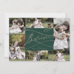 Romantic Gold Green Believe 7 Fotoserie Nieuws Feestdagenkaart<br><div class="desc">Deze romantische goudgroene gelooft dat 7 foto's familieruisterkaart de perfecte eenvoudige feestelijke groet is. Het moderne klassieke ontwerp is voorzien van fancy draden en grillen met prachtige elegante handgeschreven faux champagne Gold folie-typografie. Pas de kaart aan met 7 foto's, uw familienaam, voornamen en jaar. Vermeld een jaar in review- of...</div>