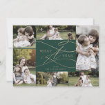 Romantic Gold Green - Foto's van 7 jaar Feestdagenkaart<br><div class="desc">Dit romantische goudgroen is de perfecte eenvoudige feestelijke groet met een foto van 7 jaar. Het moderne klassieke ontwerp is voorzien van fancy draden en grillen met prachtige elegante handgeschreven faux champagne Gold folie-typografie. Pas de kaart aan met 7 foto's, uw familienaam, voornamen en jaar. Vermeld een jaar in review-...</div>