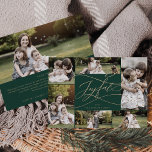 Romantic Gold Green Joyful 7 Fotoserie Nieuws Feestdagenkaart<br><div class="desc">Deze romantische goudgroene, vrolijke kerstfeestelijke kerstfeestelijke fotokaart 7 is de perfecte eenvoudige feestelijke groet. Het moderne klassieke ontwerp is voorzien van fancy draden en grillen met prachtige elegante handgeschreven faux champagne Gold folie-typografie. Pas de kaart aan met 7 foto's, uw familienaam, voornamen en jaar. Vermeld een jaar in review- of...</div>