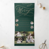Romantic Gold Green kerst Multi-foto Drieluik Wenskaart (Binnen)