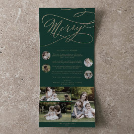 Romantic Gold Green kerst Multi-foto Drieluik Wenskaart