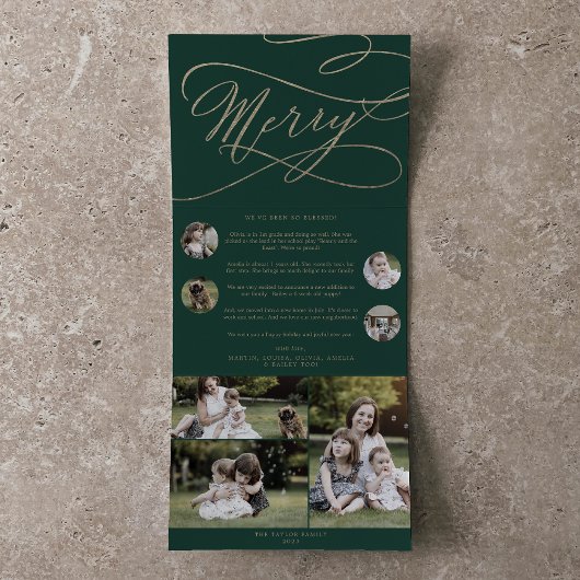 Romantic Gold Green kerst Multi-foto Drieluik Wenskaart