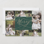 Romantic Gold Green Merry 7 Foto Collage Family Feestdagenkaart<br><div class="desc">Deze romantische gouden groet 7-fotocollage familiekaart is de perfecte eenvoudige feestelijke groet. Het moderne klassieke ontwerp is voorzien van fancy draden en grillen met prachtige elegante handgeschreven faux champagne Gold folie-typografie. Pas de voorzijde van de kaart aan met 6 foto's, uw familienaam en het jaar. Neem een extra foto en...</div>