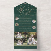Romantic Gold Green Merry Multi Photo Holiday All In One Uitnodiging (Binnen)