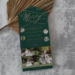 Romantic Gold Green Merry Multi Photo Holiday All In One Uitnodiging<br><div class="desc">Deze romantische gouden grove multi-fotovakantiekaart is het perfecte eenvoudige jaar in de review vakantie groet. Het moderne klassieke ontwerp is voorzien van fancy draden en grillen met prachtige elegante handgeschreven faux champagne Gold folie-typografie. Pas uw stempel aan en stuur een drievoudige vakantiekaart met 7 foto's, een familienieuwsbrief, uw namen en...</div>