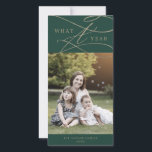 Romantic Gold Green over een jaar nieuws uit de fo Feestdagenkaart<br><div class="desc">Deze romantische goudgroene, een jaar lang foto-familiefeestkaart is de perfecte eenvoudige feestelijke groet. Het moderne klassieke ontwerp is voorzien van fancy draden en grillen met prachtige elegante handgeschreven faux champagne Gold folie-typografie. Pas de voorzijde van de kaart aan met een foto, uw familienaam en het jaar. Neem een extra foto...</div>