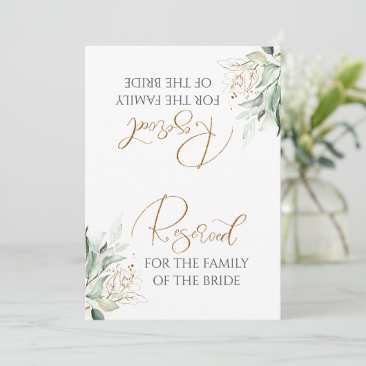 Romantic Gold Greenery White Wedding Reserved Sign (Staand voorkant)
