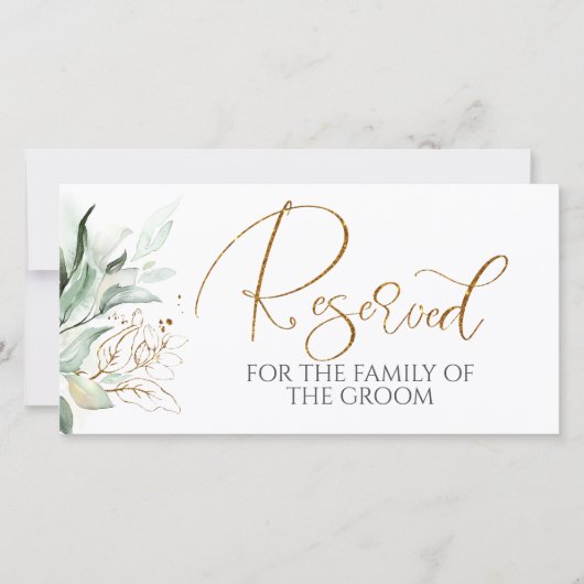 Romantic Gold Greenery White Wedding Reserved Sign (Voorkant)