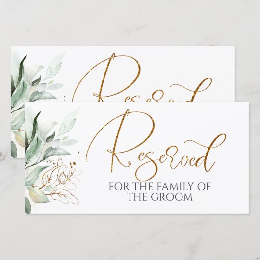 Romantic Gold Greenery White Wedding Reserved Sign (Voorkant / Achterkant)