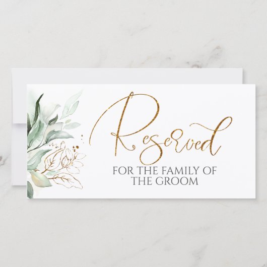 Romantic Gold Greenery White Wedding Reserved Sign (Achterkant)
