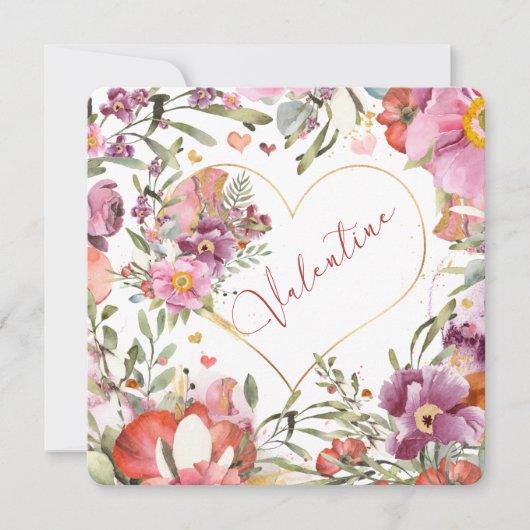 Romantic Gold Heart Floral Valentijnse  Feestdagenkaart (Voorkant)