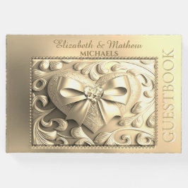 Romantic Gold Heart Satin Bow Gastenboek