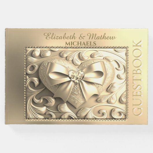 Romantic Gold Heart Satin Bow Gastenboek (Voorkant)