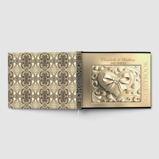 Romantic Gold Heart Satin Bow Gastenboek (Volledig)