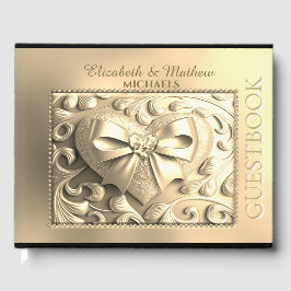 Romantic Gold Heart Satin Bow Gastenboek