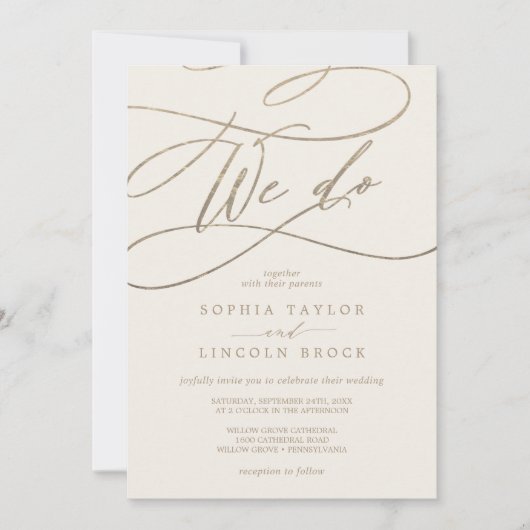 Romantic Gold | Ivory Flourish we Weddenschap Kaart (Voorkant)