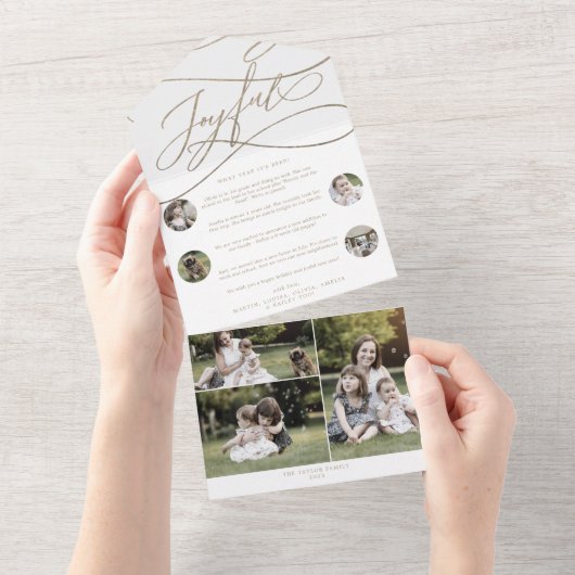 Romantic Gold Joyful kerst Multi Photo Holiday All In One Uitnodiging (Afscheurbaar)