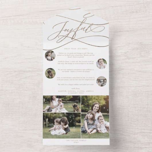 Romantic Gold Joyful kerst Multi Photo Holiday All In One Uitnodiging (Binnen)