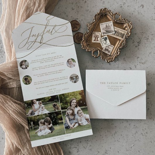 Romantic Gold Joyful kerst Multi Photo Holiday All In One Uitnodiging
