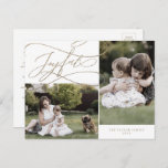 Romantic Gold Joyful Kerstmis 2 Fotoserie Nieuws Feestdagenkaart<br><div class="desc">Dit romantische gouden feestelijke kerstfeestelijke briefkaart met een vrolijke kerstfeestelijke 2 foto's is de perfecte feestelijke groet. Het moderne klassieke ontwerp is voorzien van fancy draden en grillen met prachtige elegante handgeschreven faux champagne Gold folie-typografie. Pas uw briefkaart aan met 2 foto's, uw familienaam, voornamen en jaar. Neem een jaar...</div>