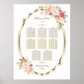 Romantic Gold Lijst Blush Floral Seating Chart Poster (Voorkant)