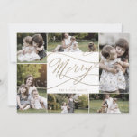 Romantic Gold Merry 7 Fotoserie Nieuwsbrief Feestdagenkaart<br><div class="desc">Deze romantische goudmakerij met nieuwsbrief 7 van de fotofamilie is de perfecte eenvoudige feestelijke groet. Het moderne klassieke ontwerp is voorzien van fancy draden en grillen met prachtige elegante handgeschreven faux champagne Gold folie-typografie. Pas de voorzijde van de kaart aan met 6 foto's, uw familienaam en het jaar. Neem een...</div>